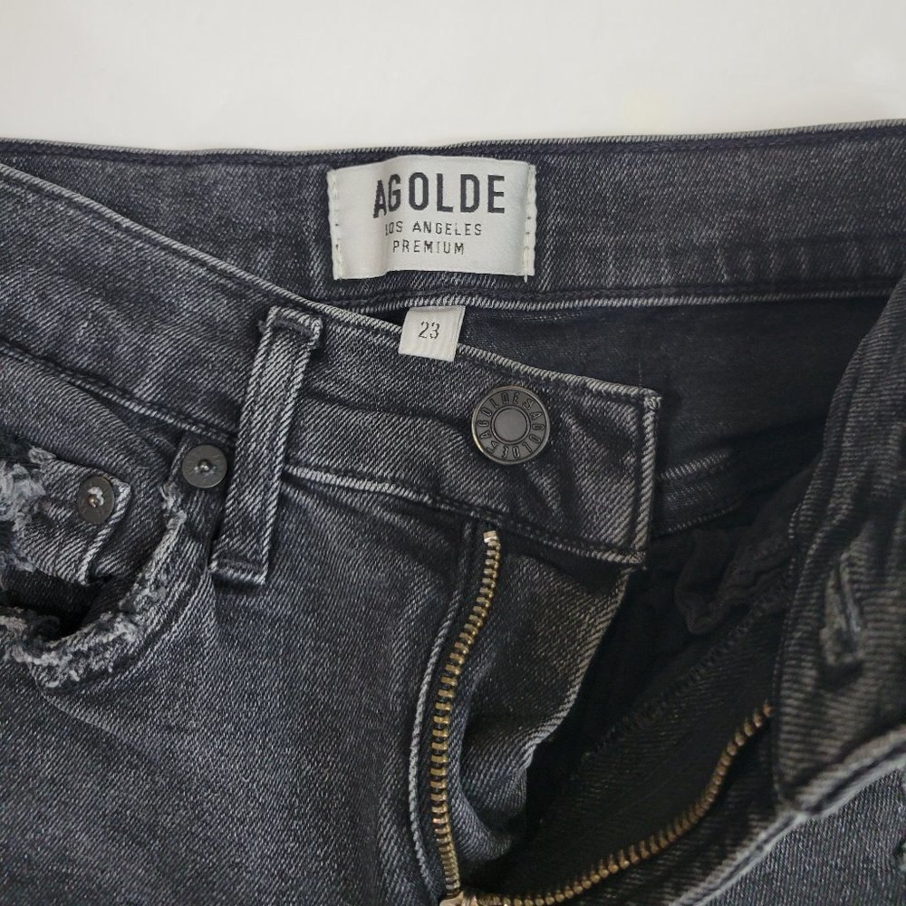 AgoldE Sophie High Rise Skinny Crop Destroyed Hem in Temple Gray Black - Picture 10 of 12